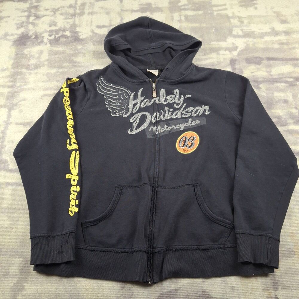 Harley Davidson Speedway Spirit Zip Hoodie Bling Rhinestone Wing Graphic Y2K M